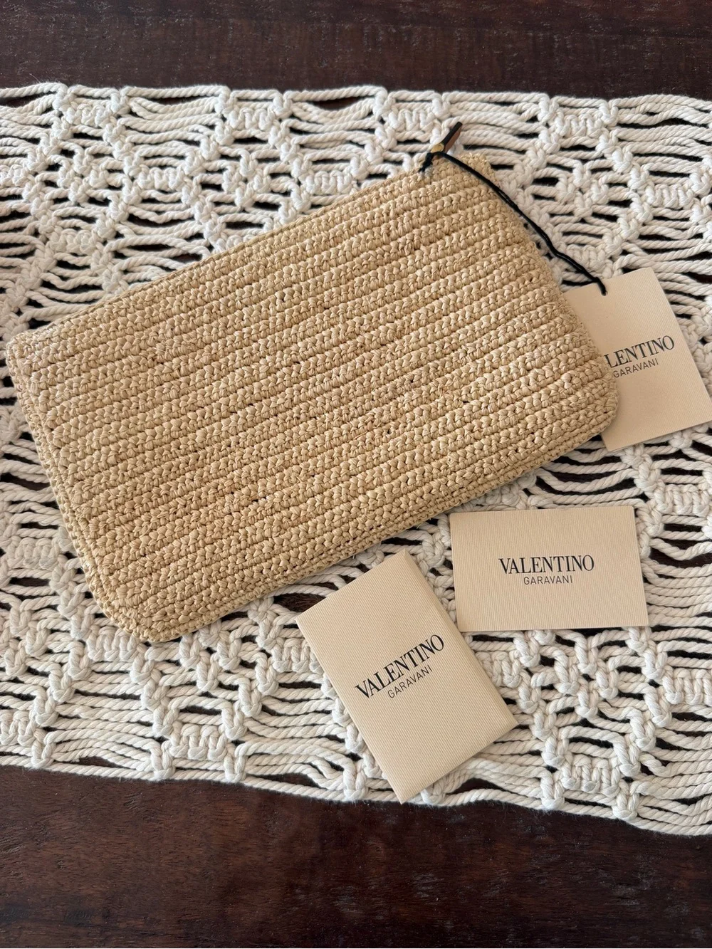 Valentino Garavani Medium Raffia Pouch - New With Tags